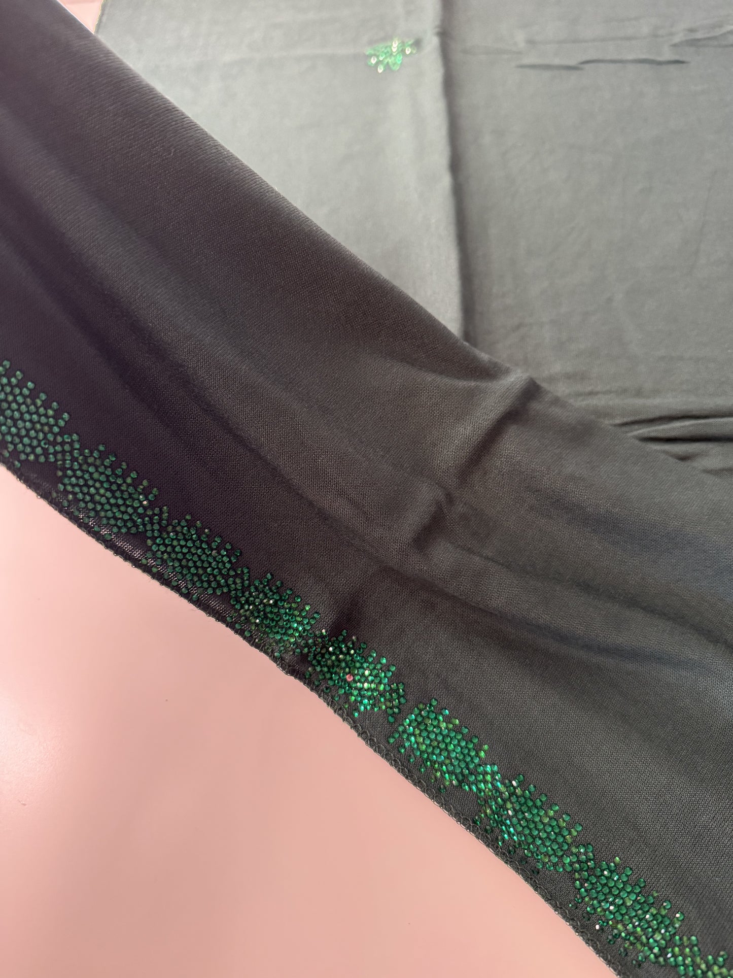 Emerald Green Crystal Star Fabric | Made in UAE | Iridescent Star Embellishment | Premium Luxury Fabric