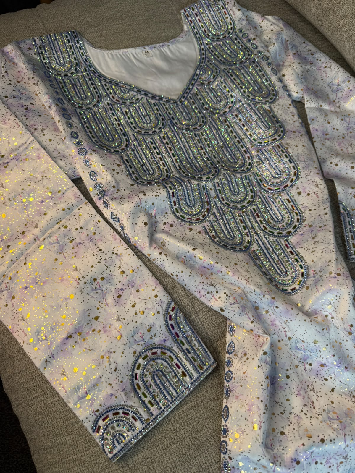 Bleu Emirati Pure Silk Makhwar, with Shayla, Ready to wear