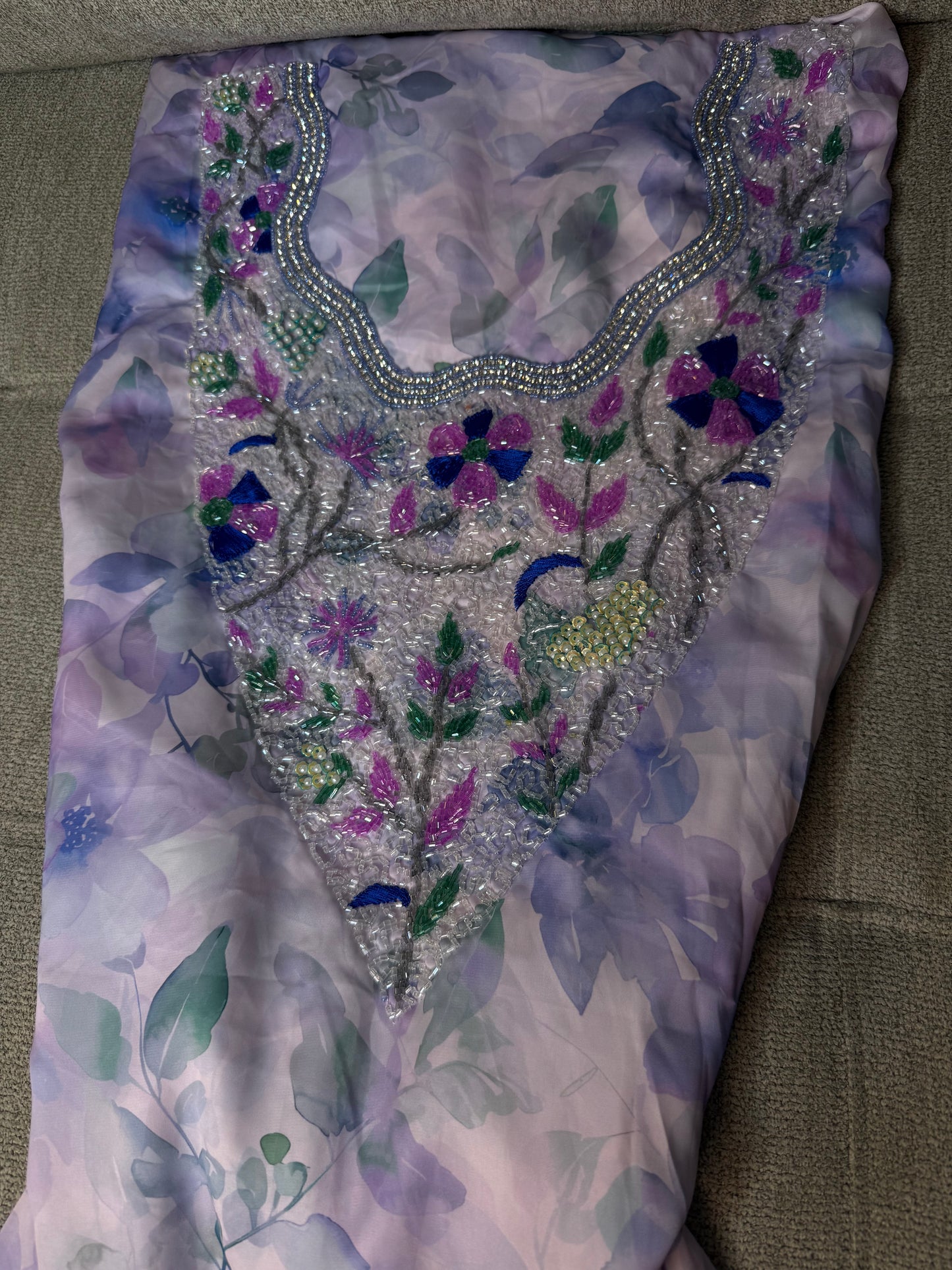 Purple Italy Silk Makhwar with Pearl and Crystal Bead Embroidery | Soft Luxury Occasion Fabric (Not Ready)