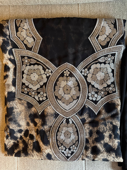 Silk Leopard Makhwar, with Gold Silver Embroidery | Luxury Makhwar | Handpicked Premium Fabric (Not Ready)