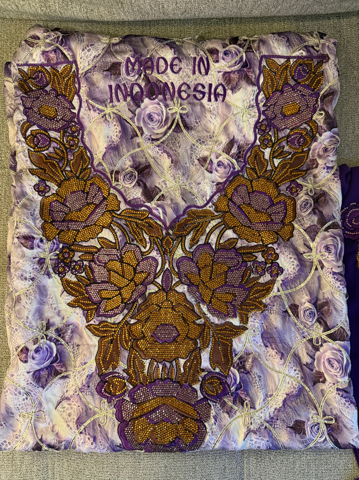 Purple Makhwar Silk Fabric Set | Gold Beaded Floral Embroidery | Made in Indonesia | With Matching Veil (Not Ready)