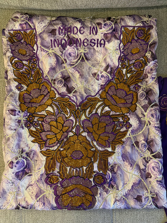 Purple Makhwar Silk Fabric Set | Gold Beaded Floral Embroidery | Made in Indonesia | With Matching Veil (Not Ready)