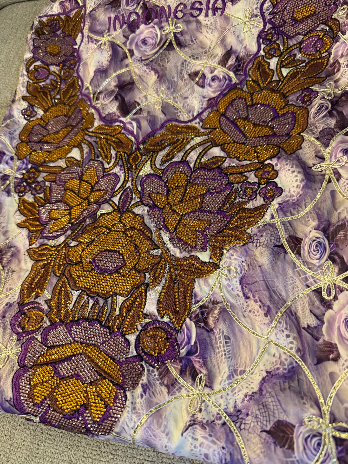 Purple Makhwar Silk Fabric Set | Gold Beaded Floral Embroidery | Made in Indonesia | With Matching Veil (Not Ready)