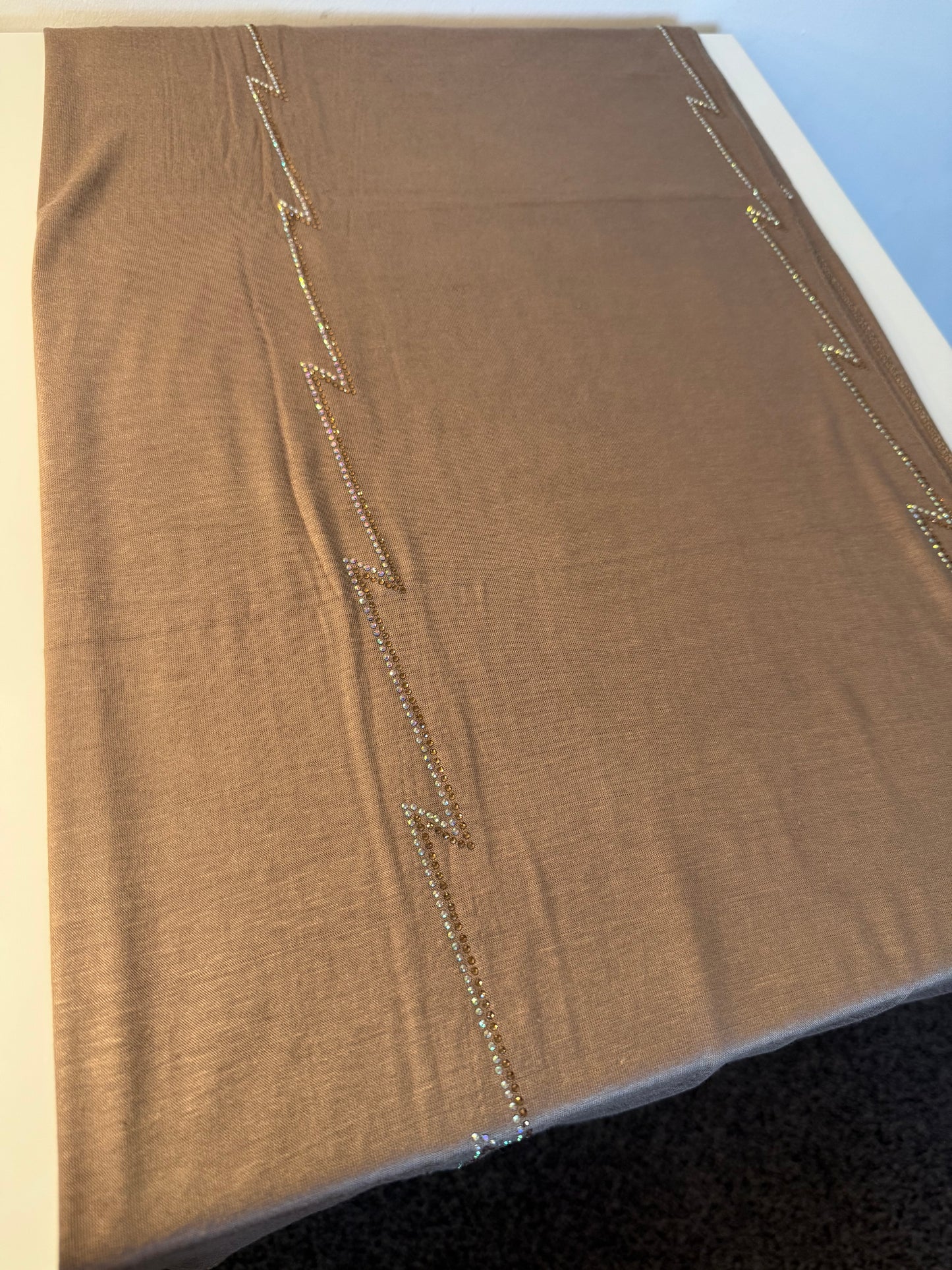 Taupe Mocha Crystal Zigzag | Neutral Luxury Embellished Fabric | Premium Occasion Wear