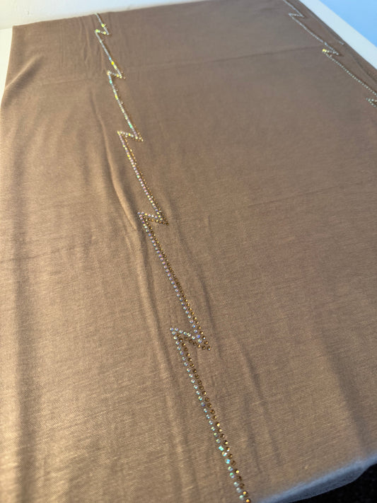 Taupe Mocha Crystal Zigzag | Neutral Luxury Embellished Fabric | Premium Occasion Wear