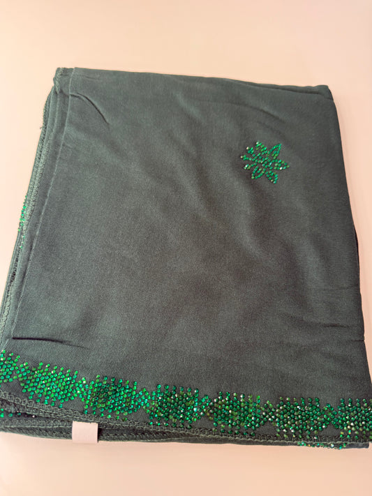 Emerald Green Crystal Star Fabric | Made in UAE | Iridescent Star Embellishment | Premium Luxury Fabric