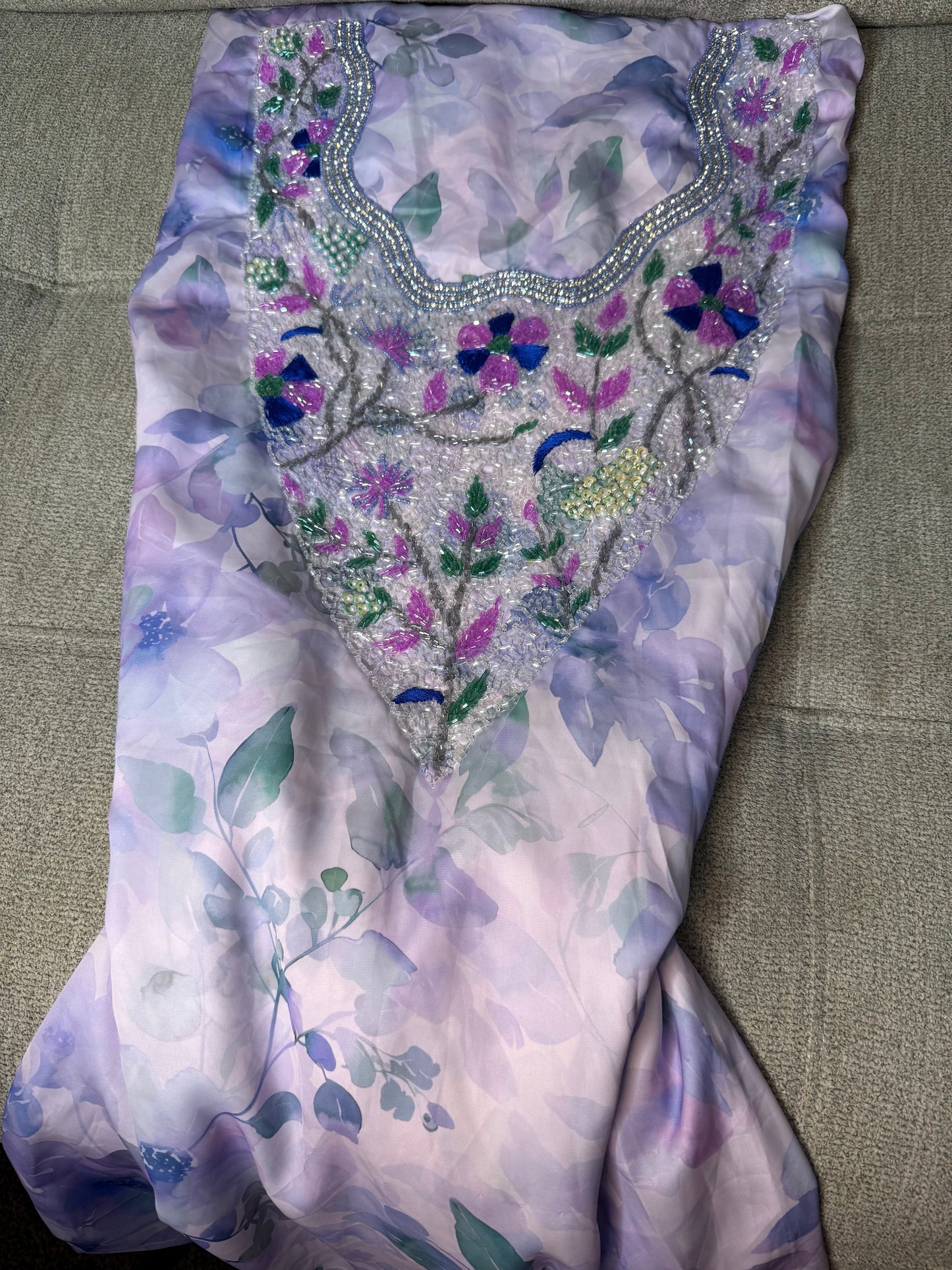 Purple Italy Silk Makhwar with Pearl and Crystal Bead Embroidery | Soft Luxury Occasion Fabric (Not Ready)