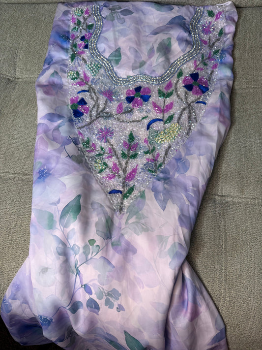 Purple Italy Silk Makhwar with Pearl and Crystal Bead Embroidery | Soft Luxury Occasion Fabric (Not Ready)