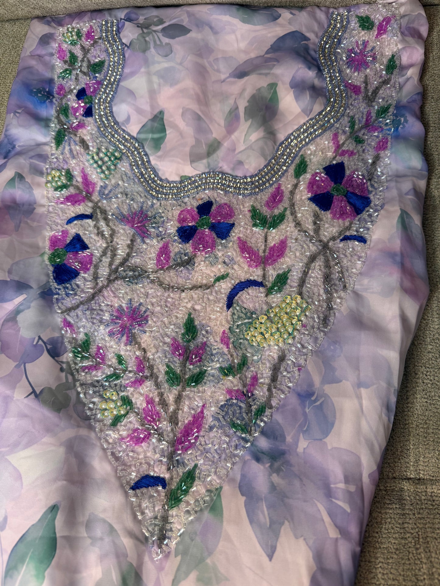Purple Italy Silk Makhwar with Pearl and Crystal Bead Embroidery | Soft Luxury Occasion Fabric (Not Ready)