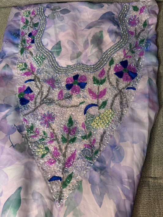Purple Italy Silk Makhwar with Pearl and Crystal Bead Embroidery | Soft Luxury Occasion Fabric (Not Ready)