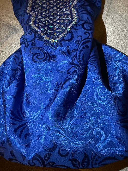 Royal Blue Silk Makhwar Fabric with Iridescent Crystal Embroidery | Premium Silk | Luxury Occasion Fabric (Not Ready)