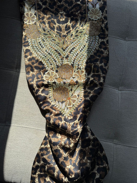 Leopard Print Silk Makhwar Fabric, Luxury Soft Silk Material for Dresses, Abaya, Kaftan, Premium Quality Textile (Not Ready)