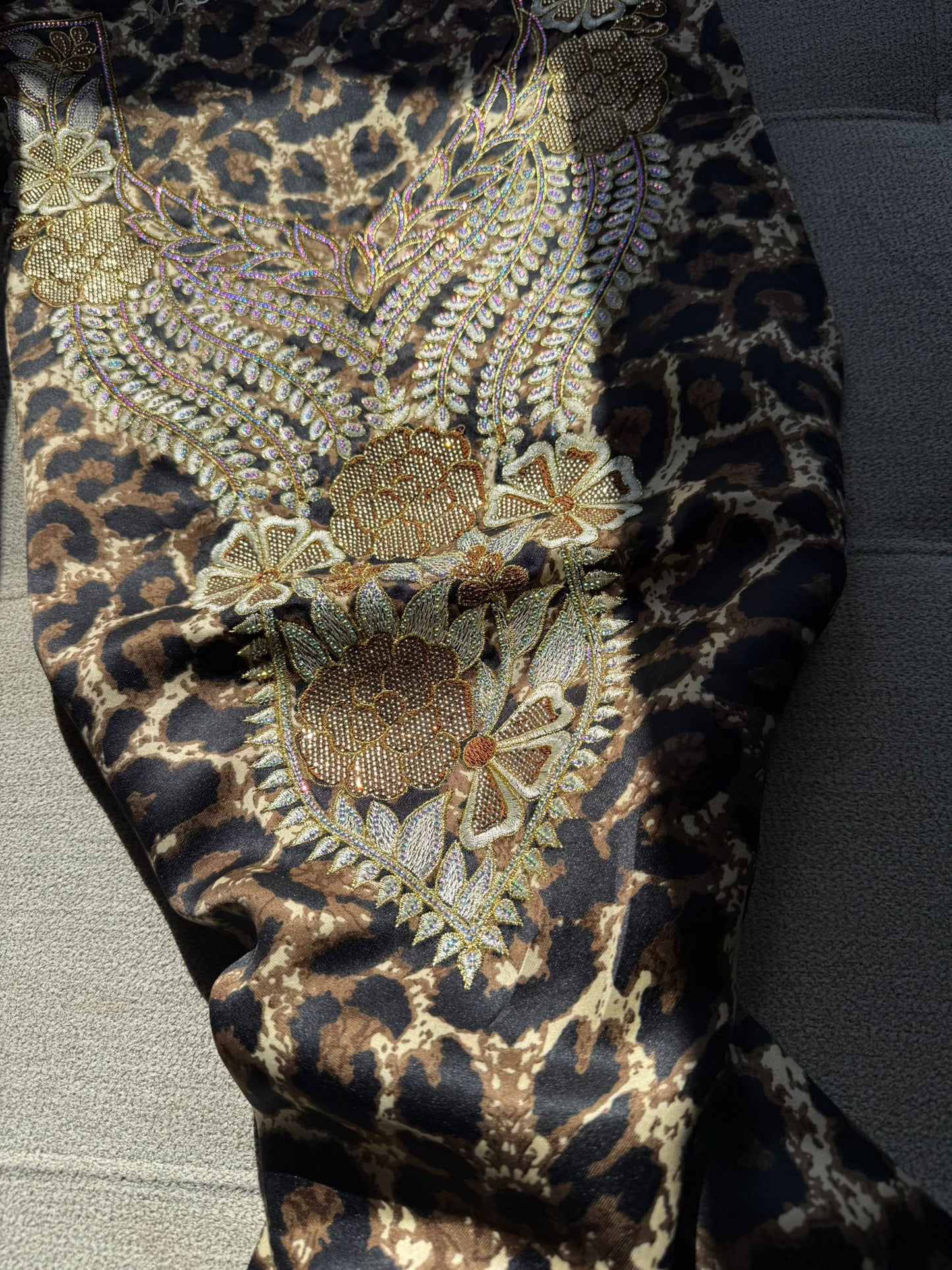 Leopard Print Silk Makhwar Fabric, Luxury Soft Silk Material for Dresses, Abaya, Kaftan, Premium Quality Textile (Not Ready)