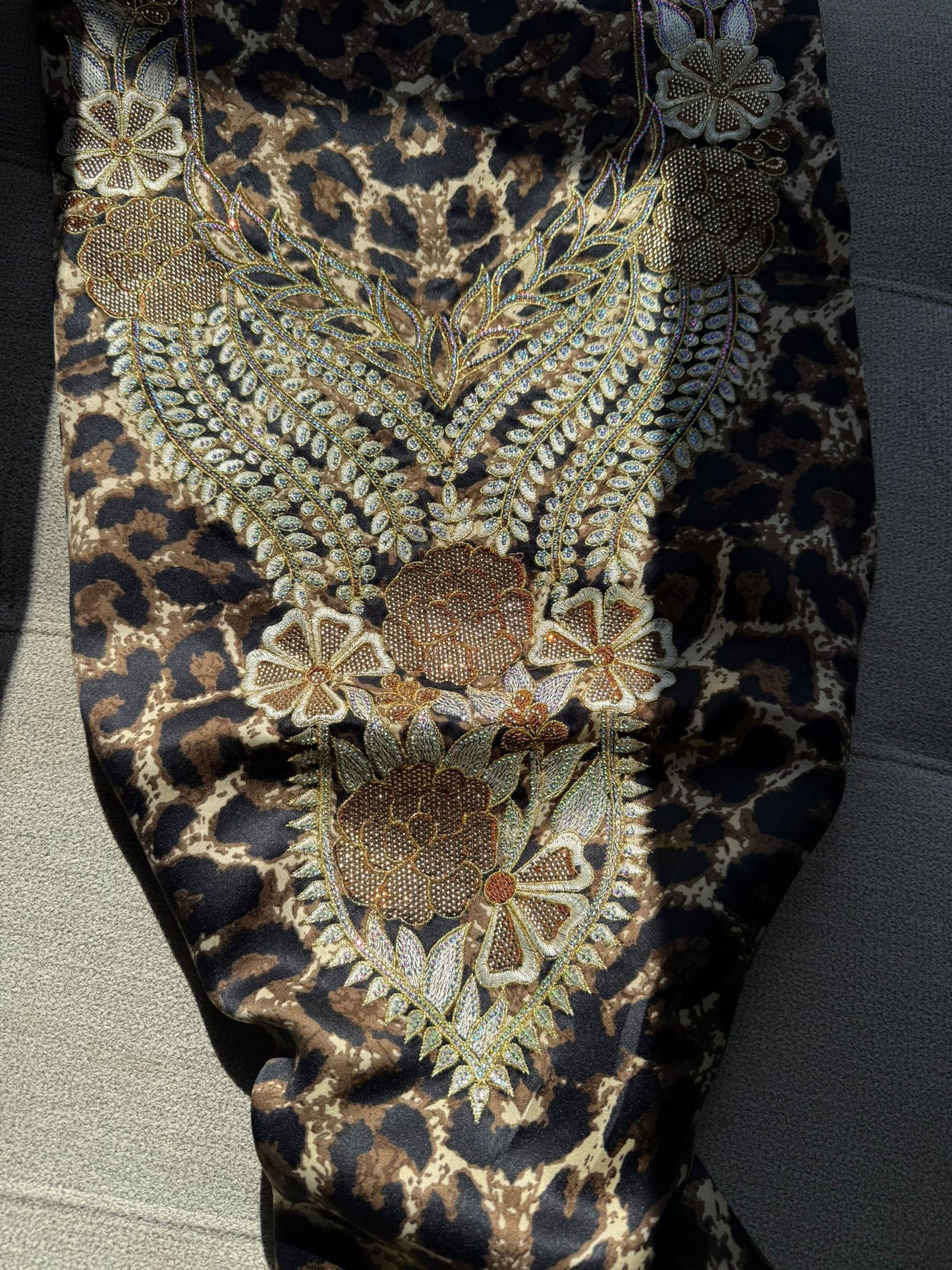 Leopard Print Silk Makhwar Fabric, Luxury Soft Silk Material for Dresses, Abaya, Kaftan, Premium Quality Textile (Not Ready)
