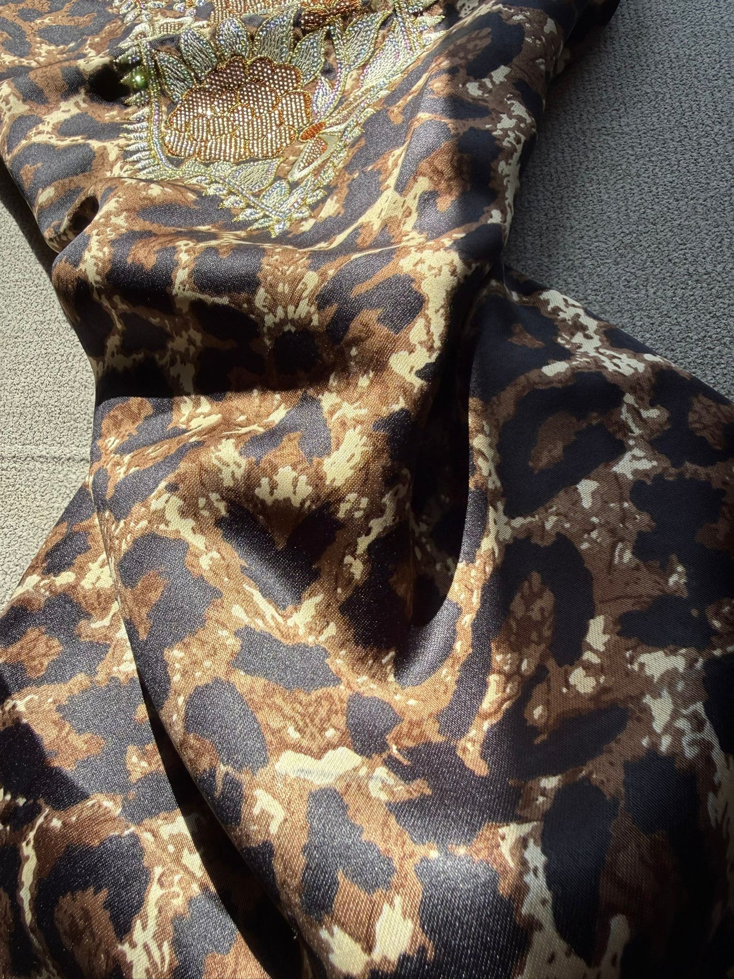 Leopard Print Silk Makhwar Fabric, Luxury Soft Silk Material for Dresses, Abaya, Kaftan, Premium Quality Textile (Not Ready)