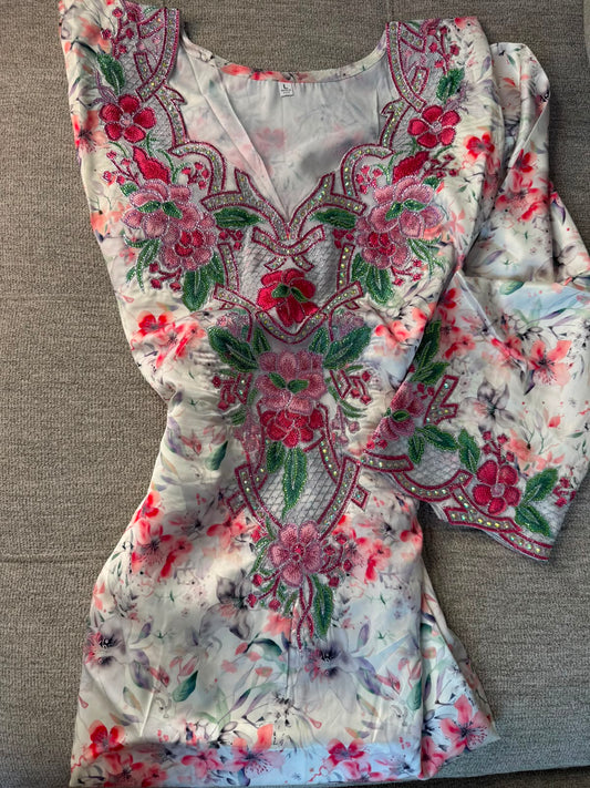 Pink Pure Italian Silk Makhwar with Matching Shayla | Luxury Emirati Modest Dress