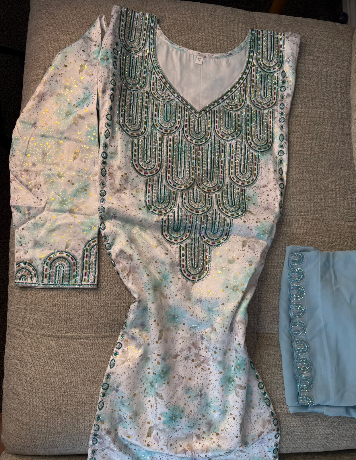 Bleu Silk Makhwar with Shayla