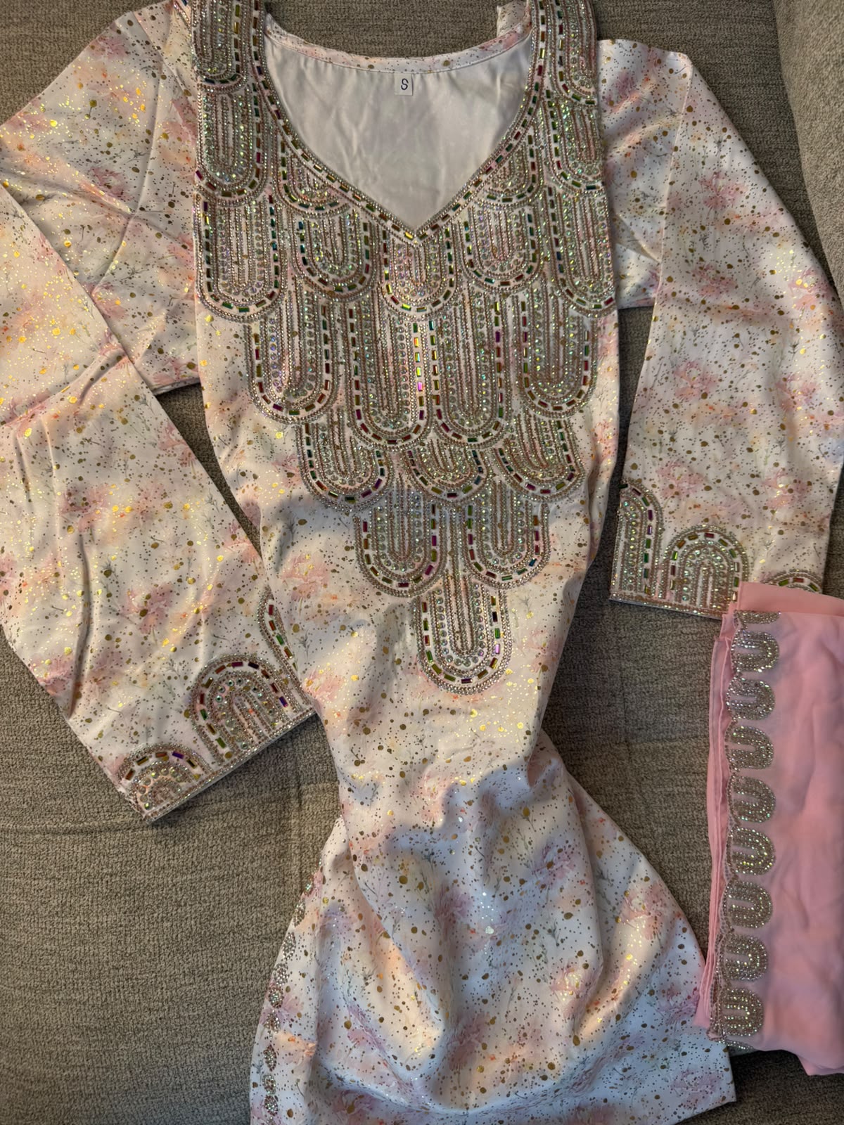 Pink Emirati Silk  Makhwar with Shayla