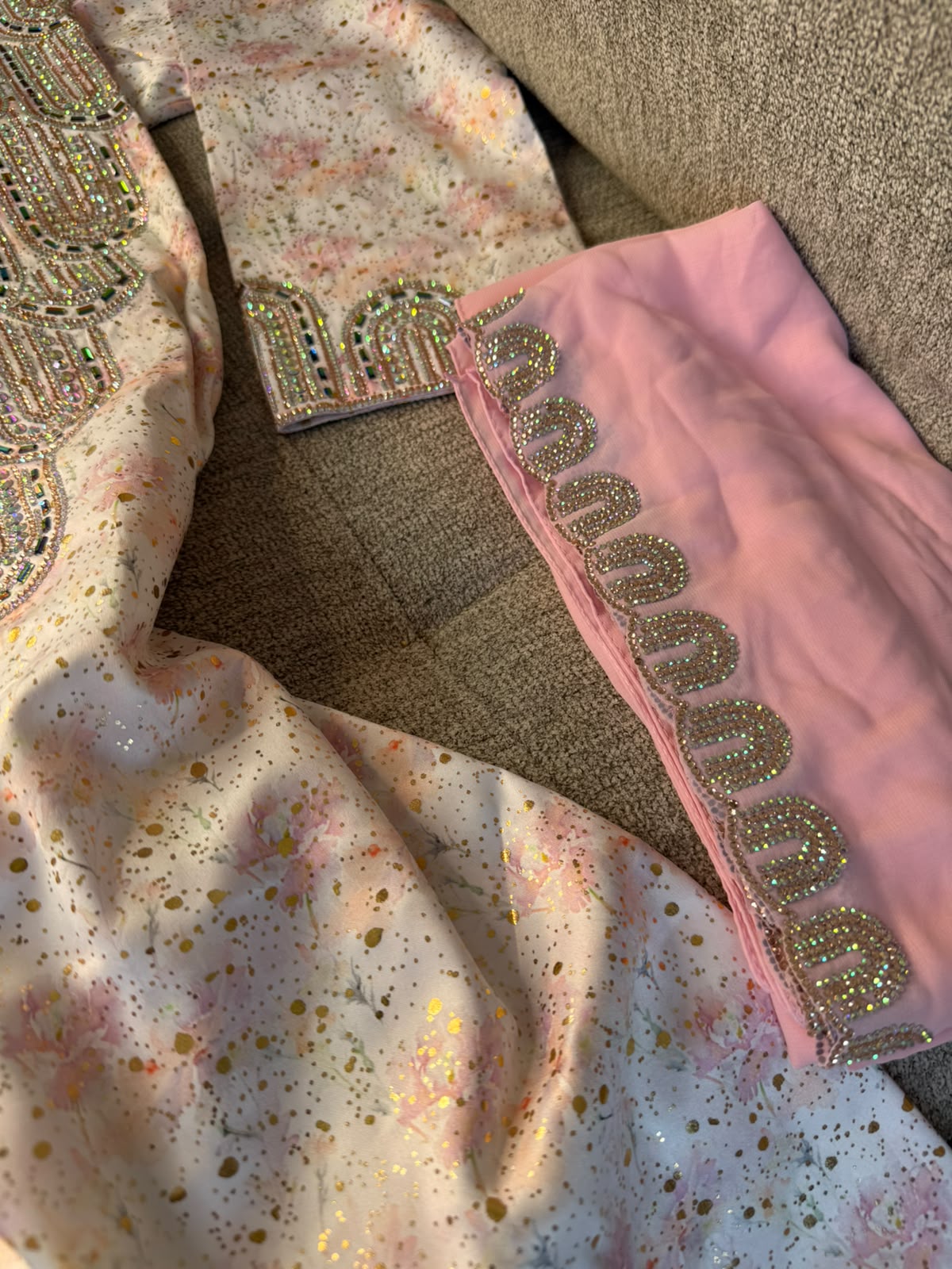 Pink Emirati Silk  Makhwar with Shayla