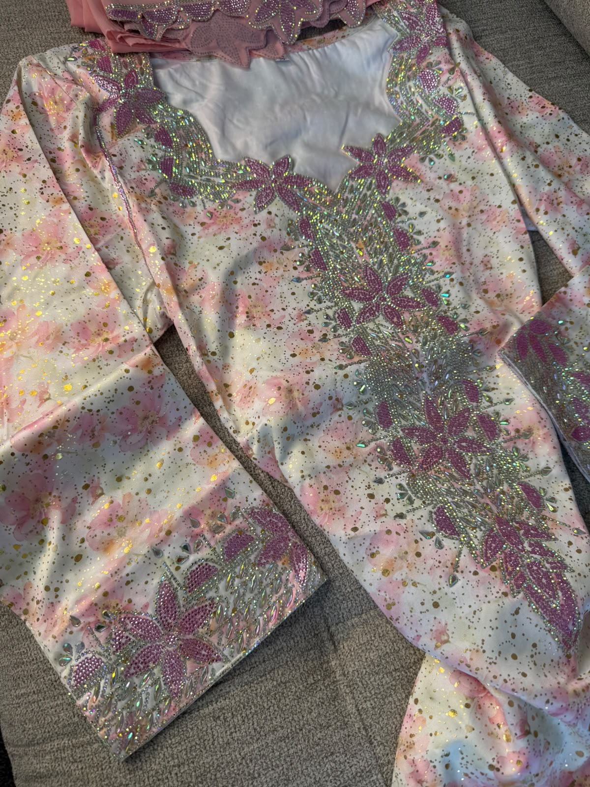 Pink Pure Silk Emirati Makhwar with Shayla