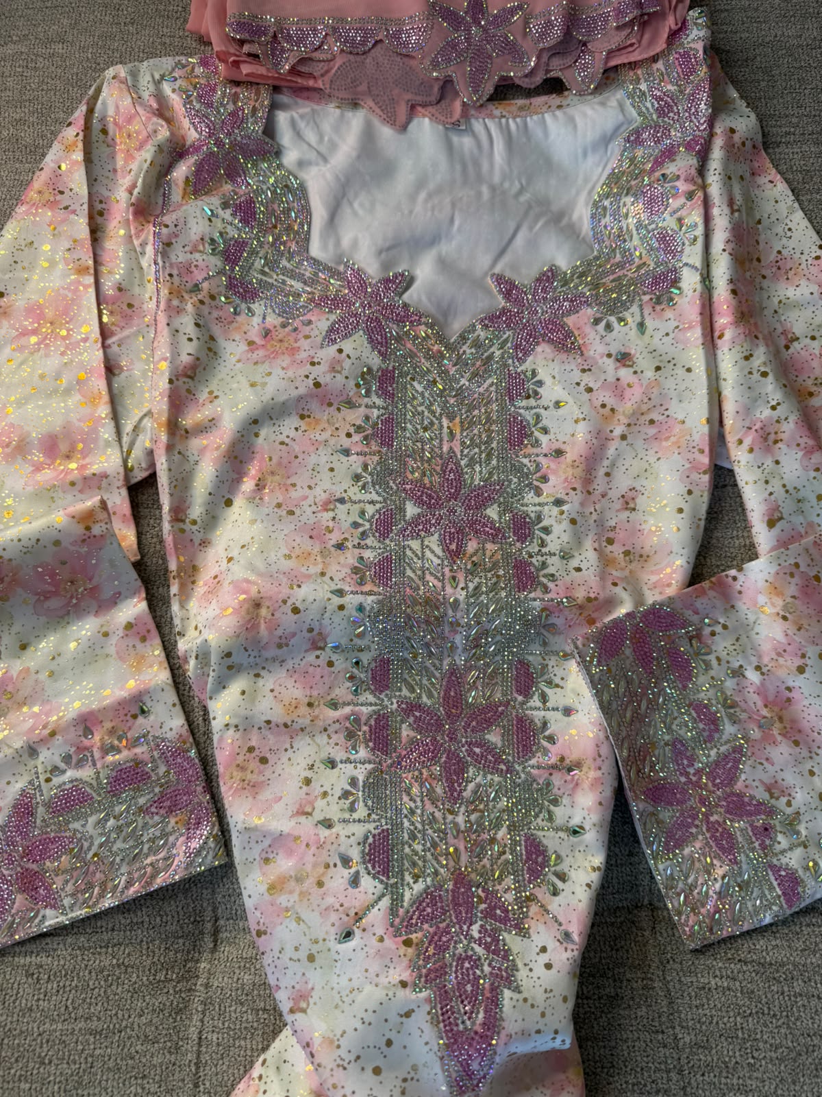 Pink Pure Silk Emirati Makhwar with Shayla