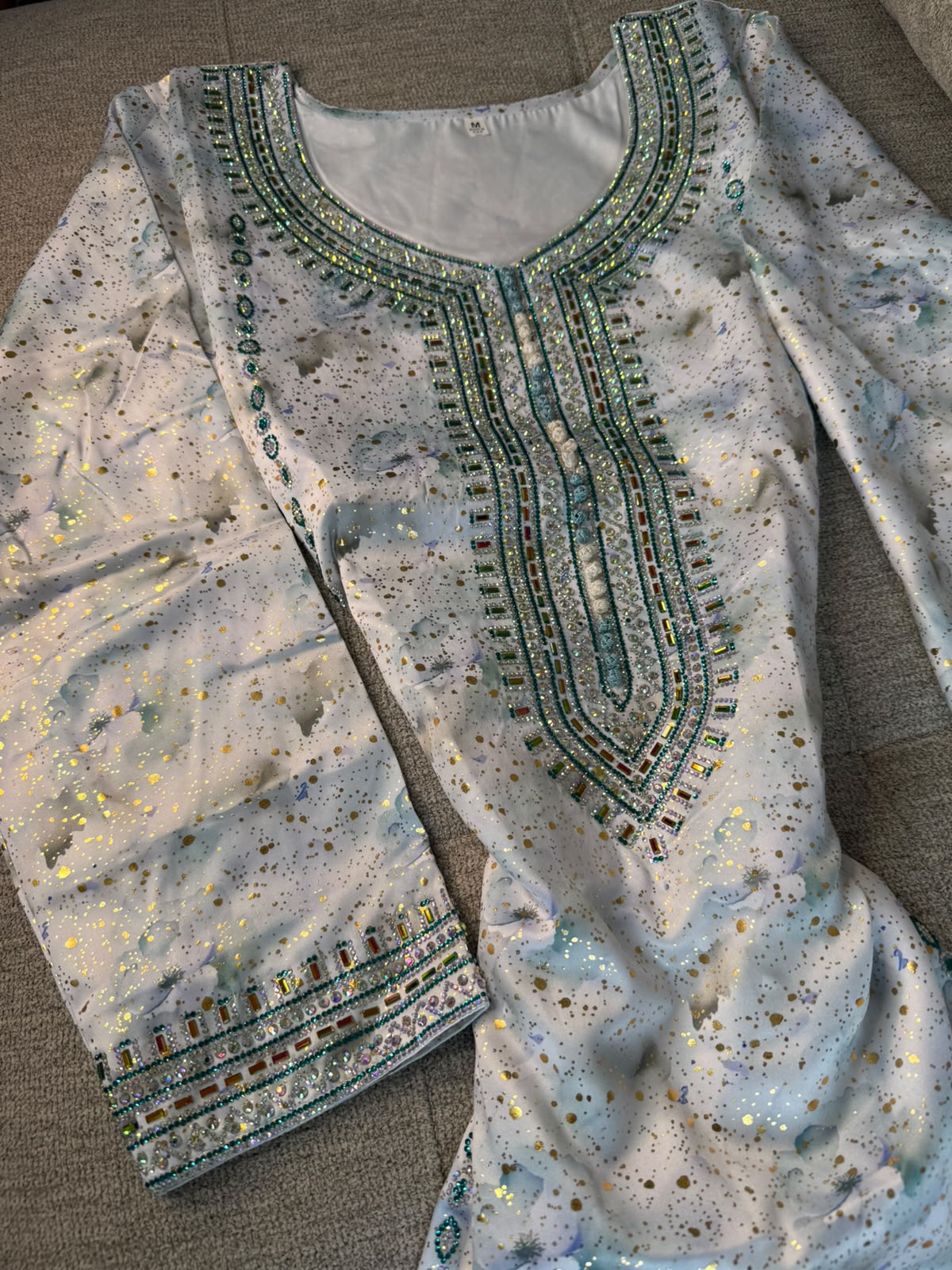 Light blue Emirati Pure Silk Makhwar, With Shayla, Ready to wear