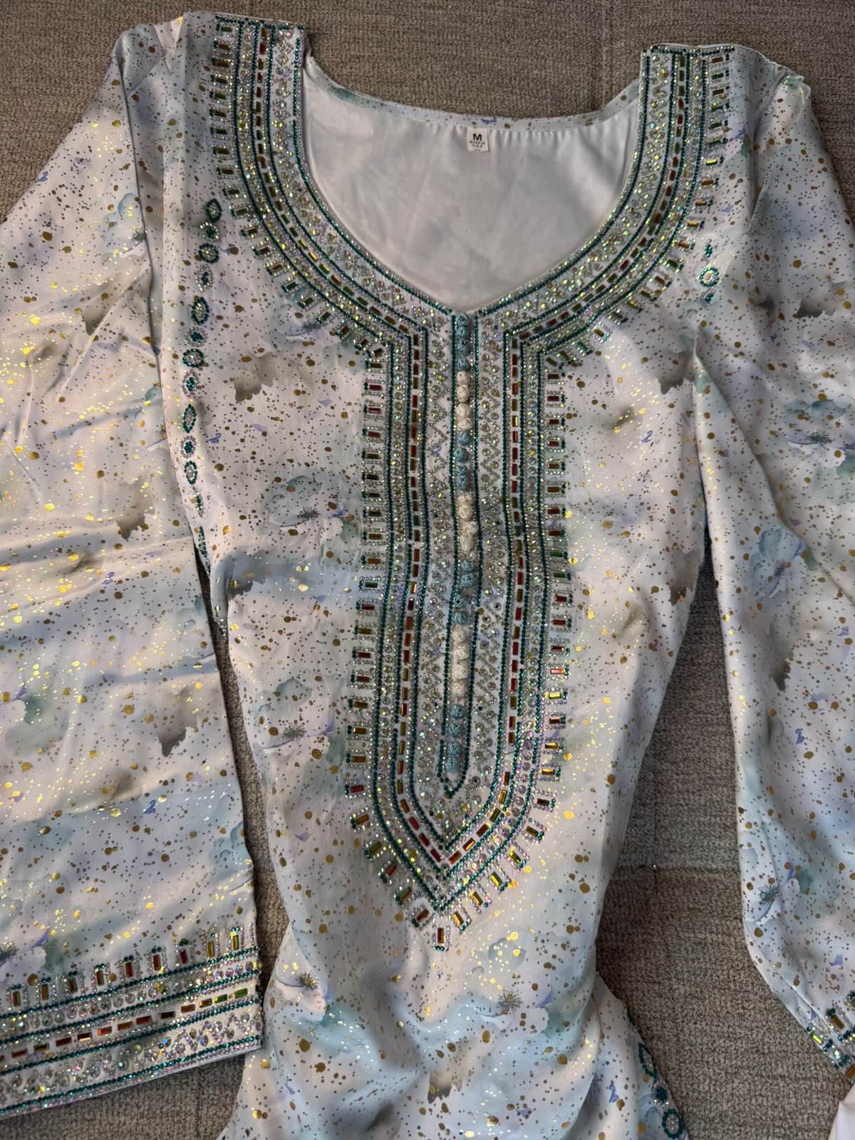 Light blue Emirati Pure Silk Makhwar, With Shayla, Ready to wear