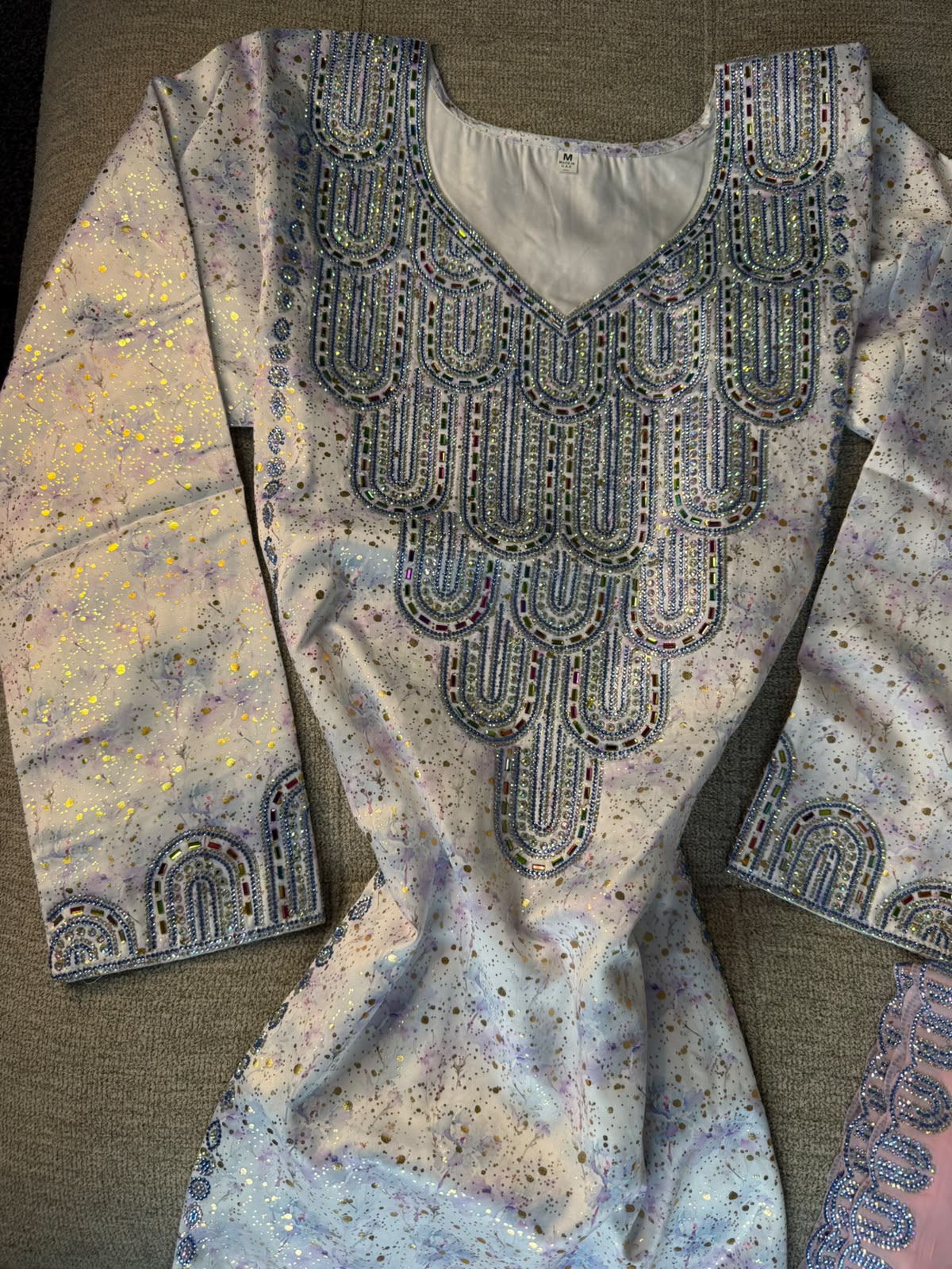 Bleu Emirati Pure Silk Makhwar, with Shayla, Ready to wear