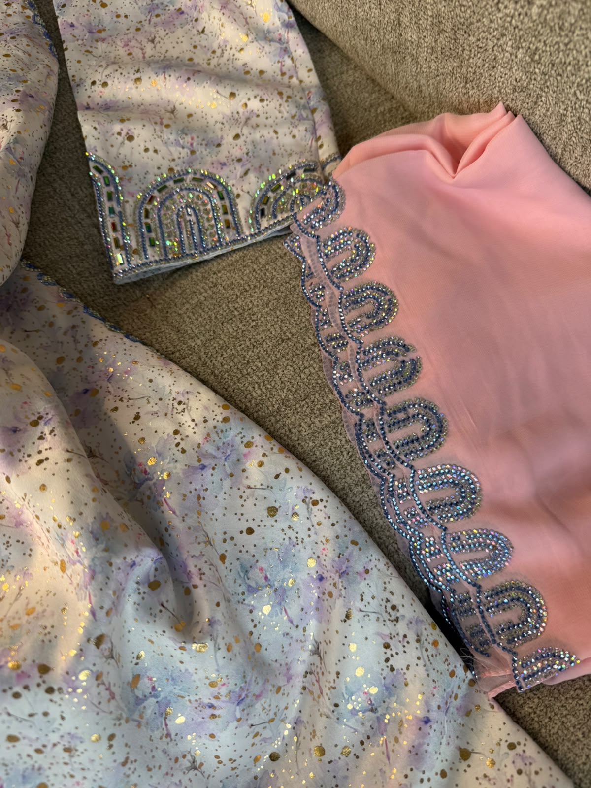 Bleu Emirati Pure Silk Makhwar, with Shayla, Ready to wear