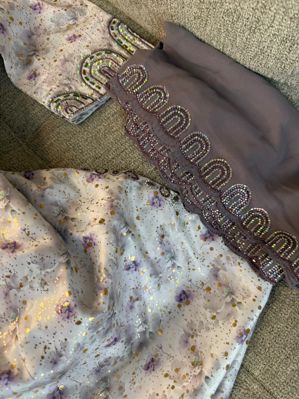 Purple Pure Silk Emirati Makhwar, With Shayla, Ready to wear