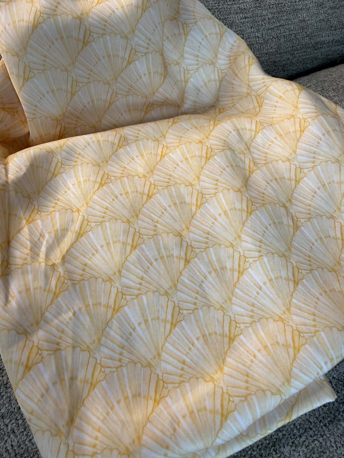 Yellow Seashells Pure Silk Makhwar, ( Unstitched )