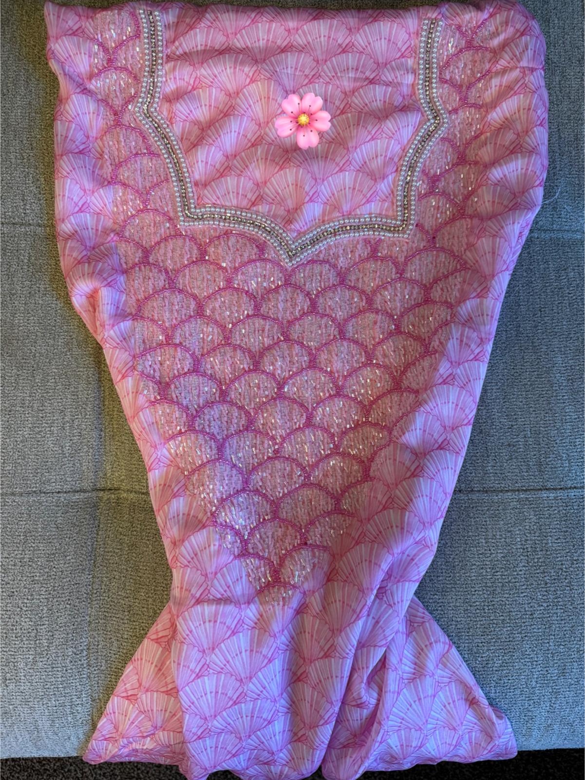 Pink Shell Print Makhwar | Pearl & Crystal Beaded Neckline | Unique Fan Pattern | Unstitched Luxury Fabric