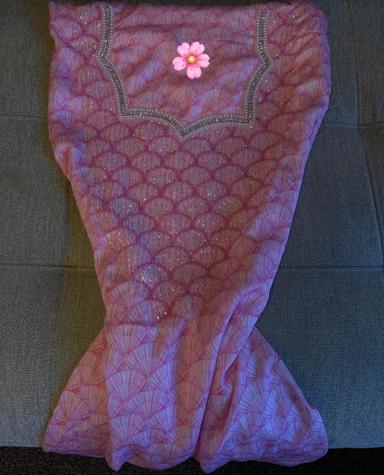 Pink Shell Print Makhwar | Pearl & Crystal Beaded Neckline | Unique Fan Pattern | Unstitched Luxury Fabric