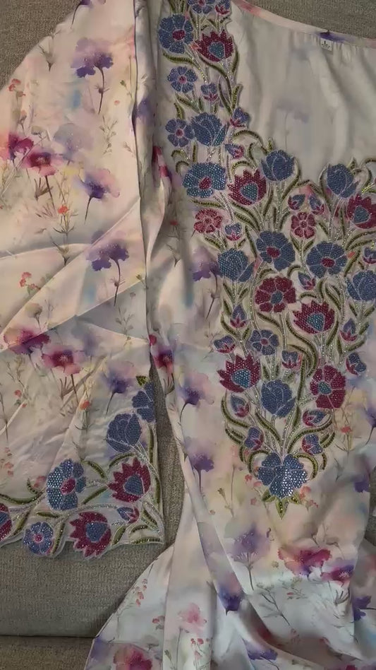 Blue Emirati Silk Makhwar, Ready to wear