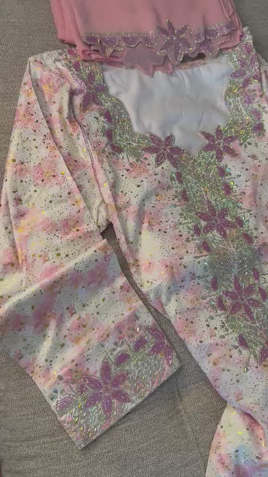 Pink Pure Silk Emirati Makhwar with Shayla