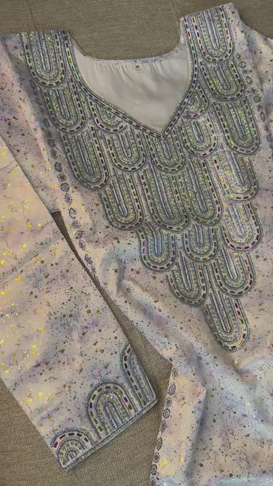 Bleu Emirati Pure Silk Makhwar, with Shayla, Ready to wear