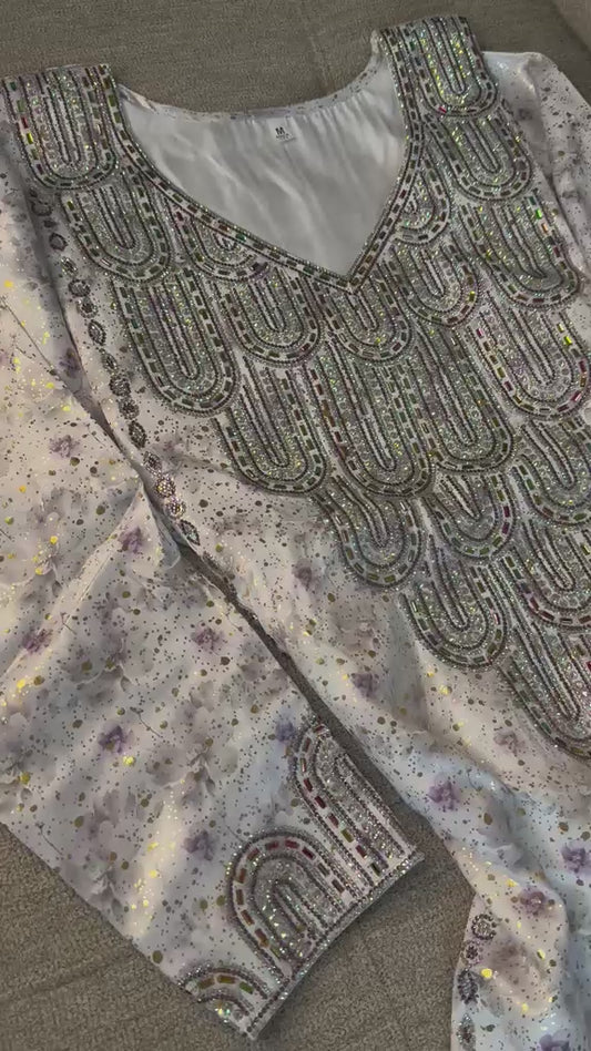 Purple Pure Silk Emirati Makhwar, With Shayla, Ready to wear