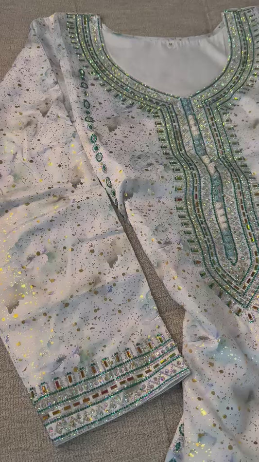 Light blue Emirati Pure Silk Makhwar, With Shayla, Ready to wear